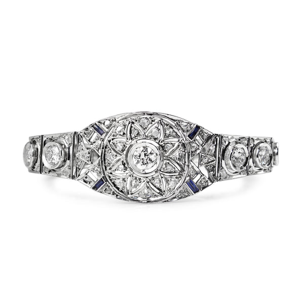 Platinum and 18ct White Gold Antique Old and Rose Cut Diamond and Sapphire Bracelet