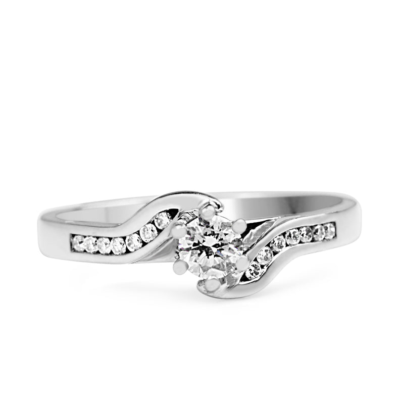 9ct White Gold Diamond Twist Solitaire Ring