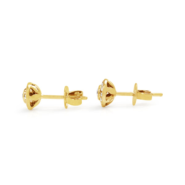 9ct Yellow Gold Diamond Halo Stud Earrings