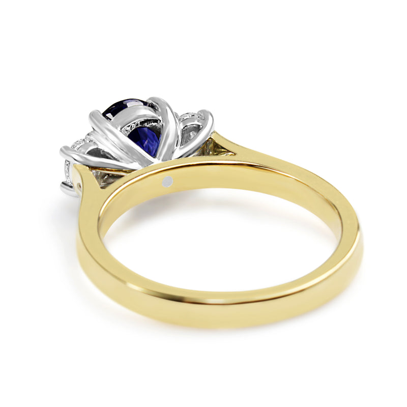 18ct Yellow and White Gold Oval Sapphire and Diamond 3 Stone Ring