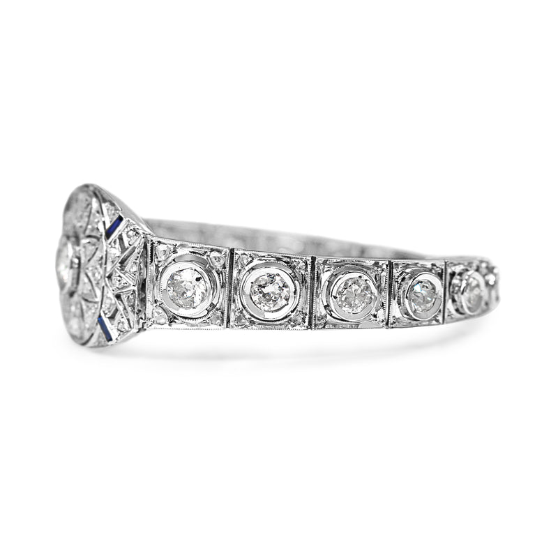 Platinum and 18ct White Gold Antique Old and Rose Cut Diamond and Sapphire Bracelet