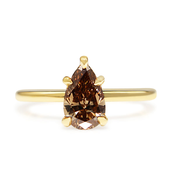 18ct Yellow Gold Champagne Pear Solitaire Ring