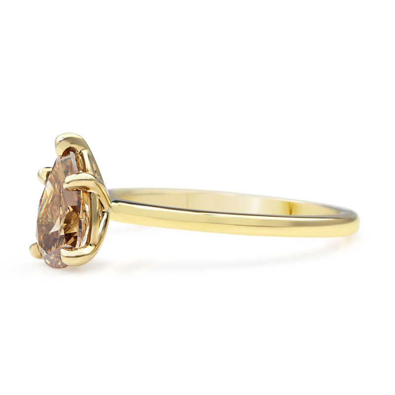 18ct Yellow Gold Champagne Pear Solitaire Ring