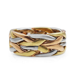 14ct 3 Tone Plaited Cigar Band Ring