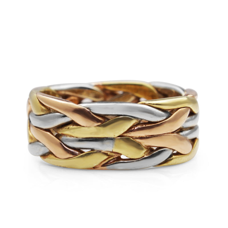 14ct 3 Tone Plaited Cigar Band Ring