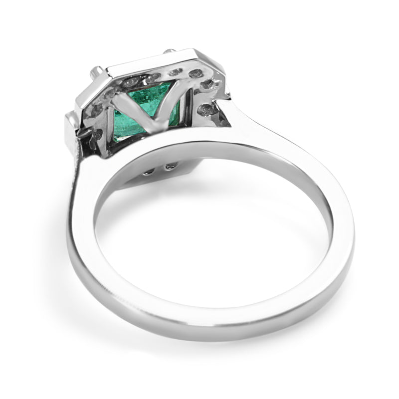 18ct White Gold Deco Style Emerald and Diamond Halo Ring