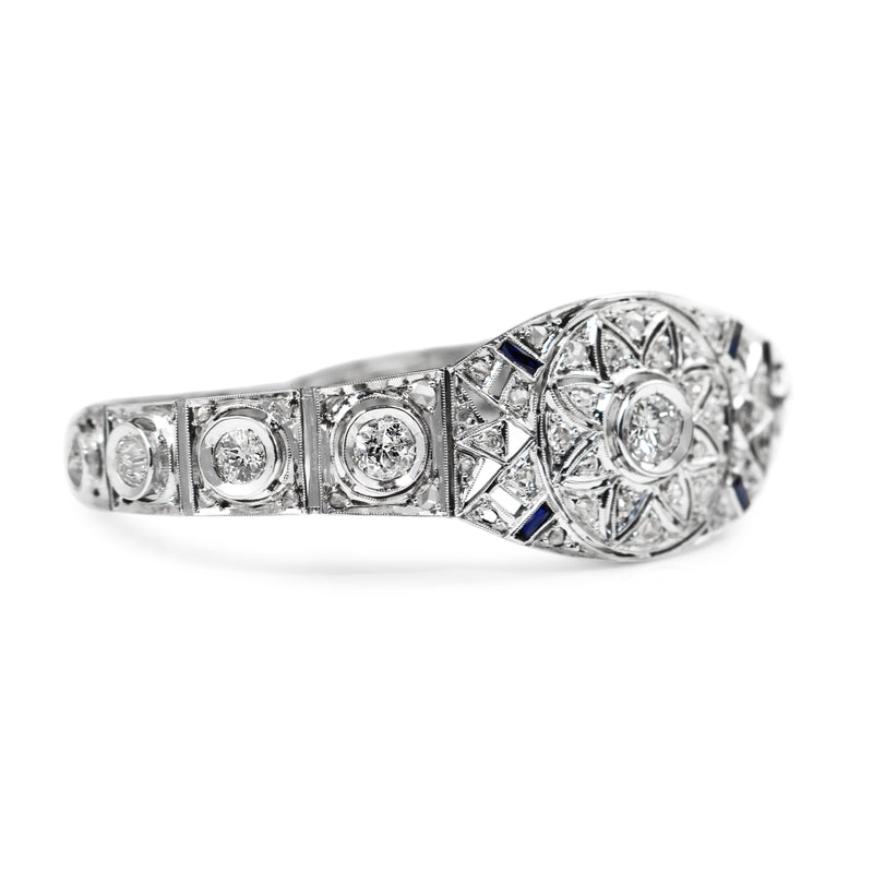 Platinum and 18ct White Gold Antique Old and Rose Cut Diamond and Sapphire Bracelet