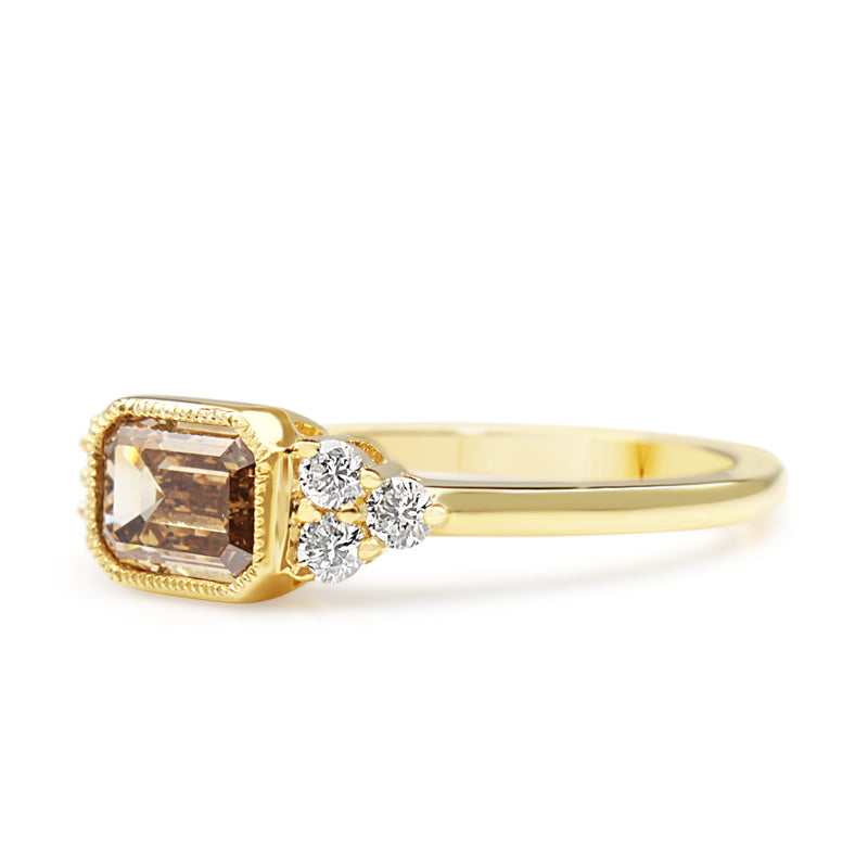 18ct Yellow Gold East West Champagne Diamond Ring