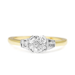 18ct Yellow and White Gold Cushion and Cadillac 3 Stone Diamond Ring