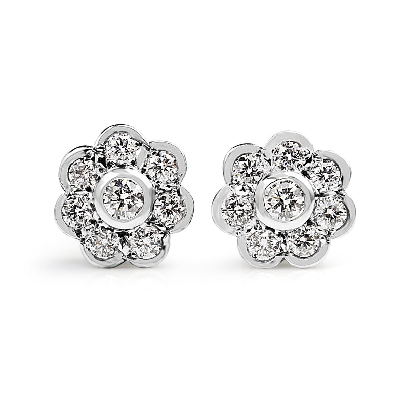 18ct White Gold Diamond Daisy Stud Earrings