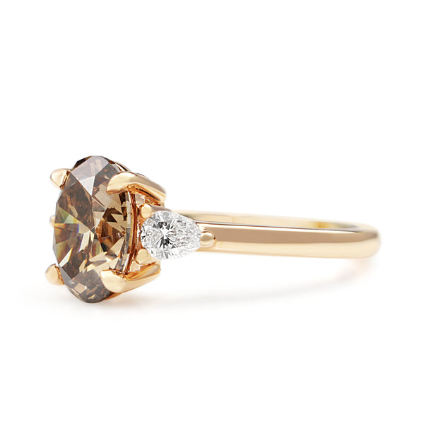 18ct Rose Gold Oval Champagne and Pear Diamond 3 Stone Ring