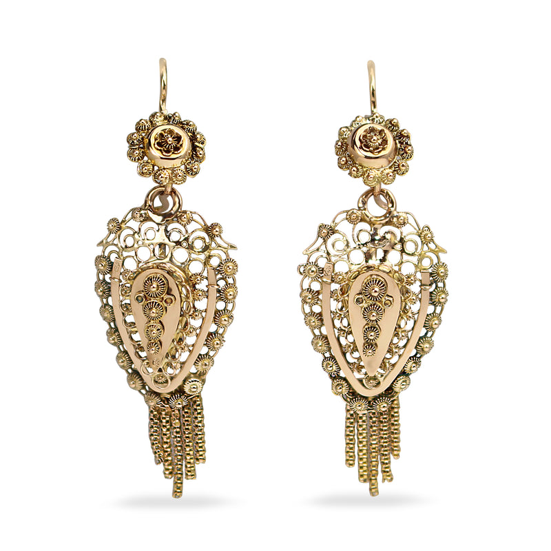 9ct Yellow Gold Antique Filigree Drop Earrings