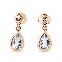 9ct Rose Gold Aquamarine and Diamond Drop Earrings