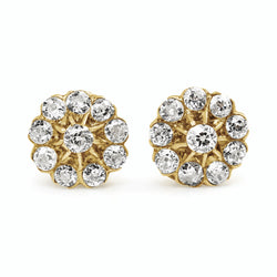 18ct Yellow Gold Antique Old Cut Diamond Daisy Cluster Earrings