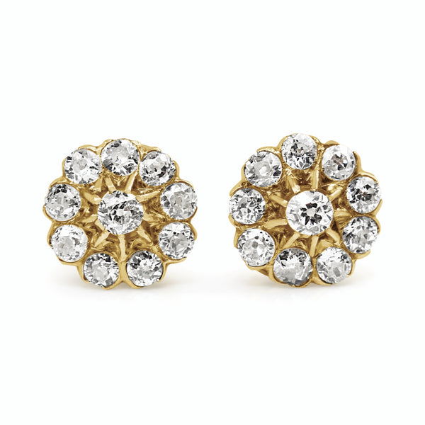 18ct Yellow Gold Antique Old Cut Diamond Daisy Cluster Earrings