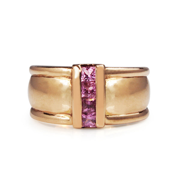 9ct Rose Gold Pink Sapphire Wide Band Ring