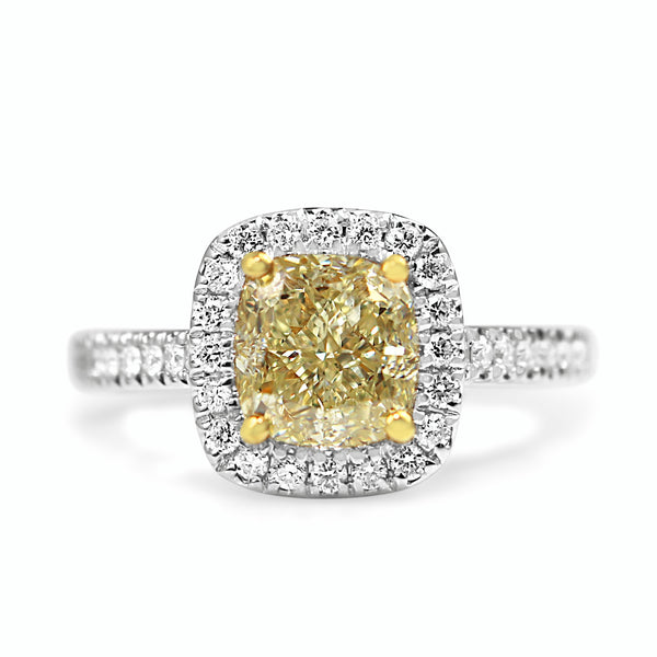18ct Yellow and White Gold Cushion Halo Diamond Ring