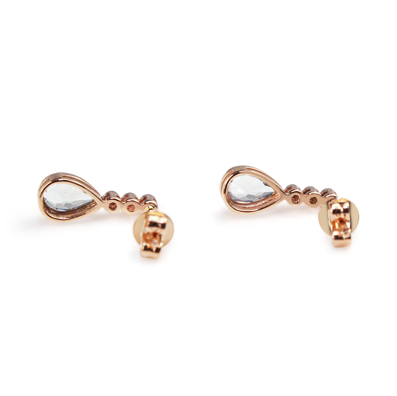 9ct Rose Gold Aquamarine and Diamond Drop Earrings