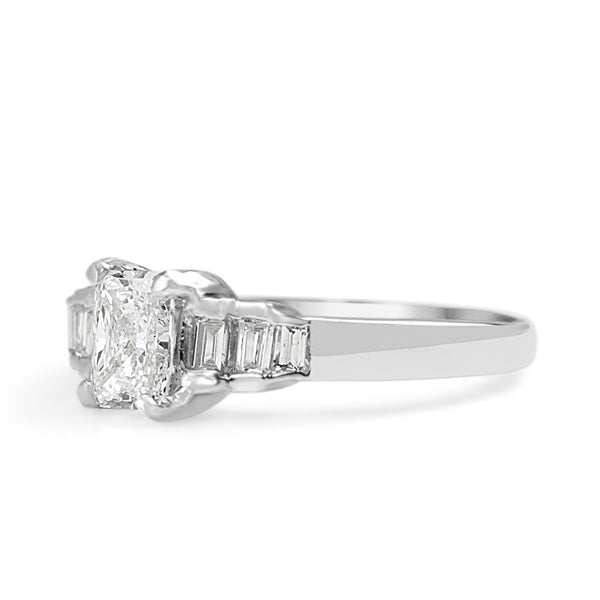 Platinum Vintage Radiant and Baguette Diamond Ring