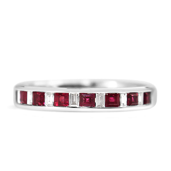 9ct White Gold Ruby and Baguette Diamond Band