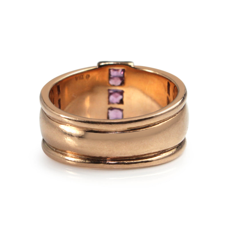 9ct Rose Gold Pink Sapphire Wide Band Ring
