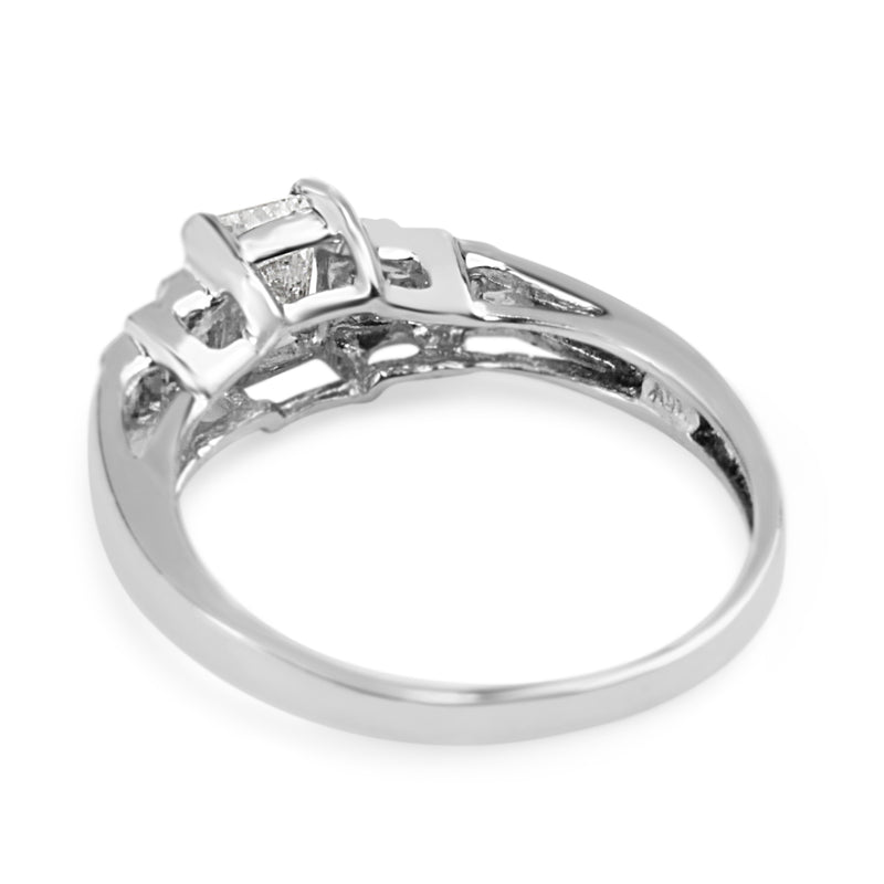 Platinum Vintage Radiant and Baguette Diamond Ring