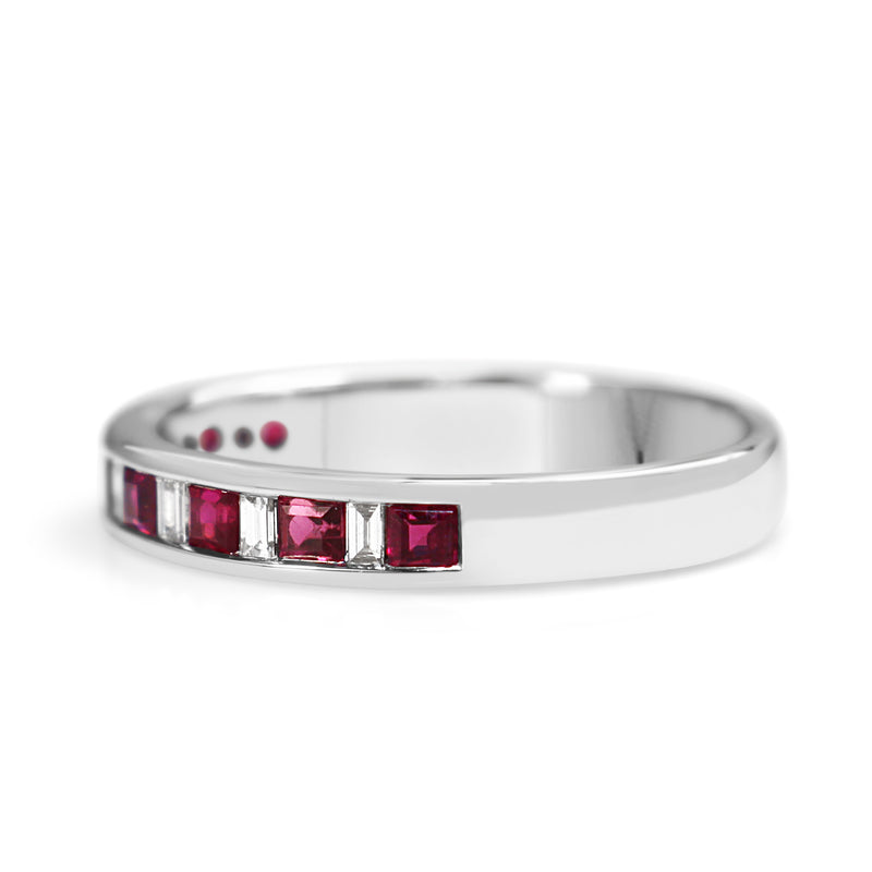 9ct White Gold Ruby and Baguette Diamond Band