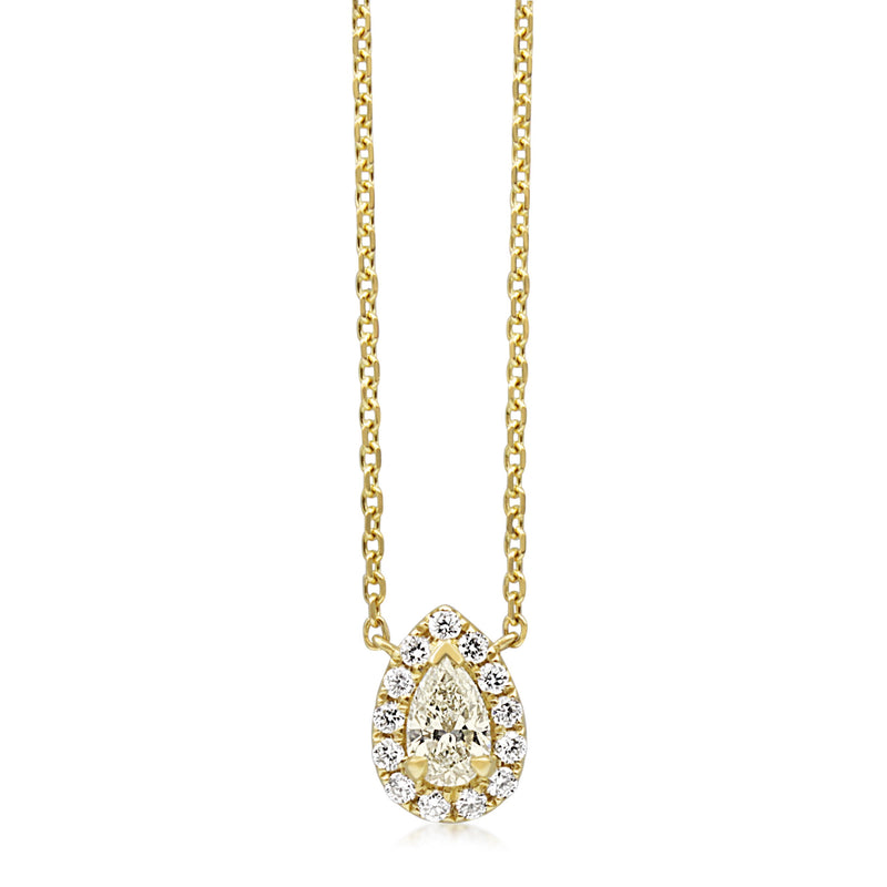 18ct Yellow Gold Pear Halo Diamond Necklace