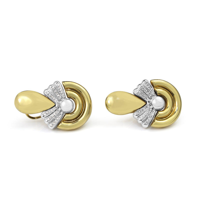 18ct Yellow and White Gold Retro Diamond Earrings