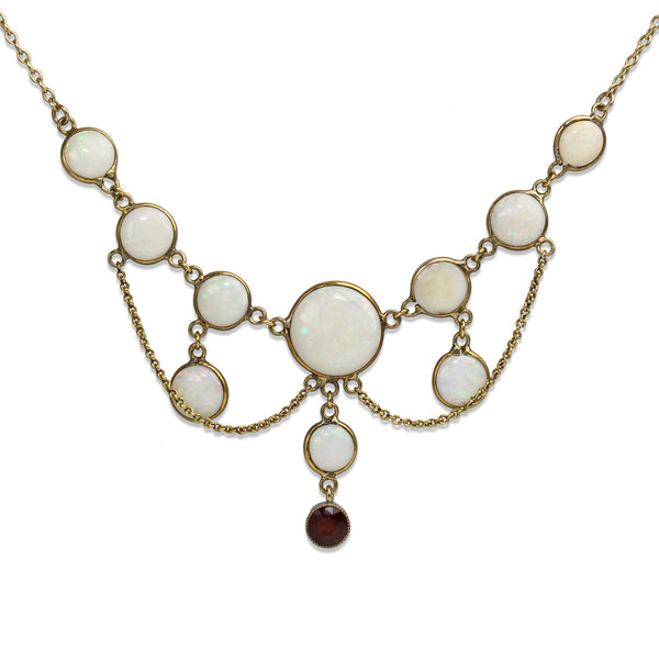 9ct Yellow Gold Opal and Paste Vintage Necklace