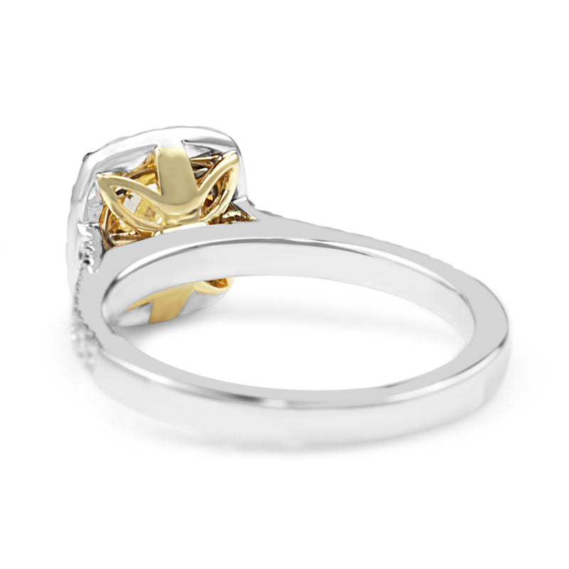 18ct Yellow and White Gold Cushion Halo Diamond Ring