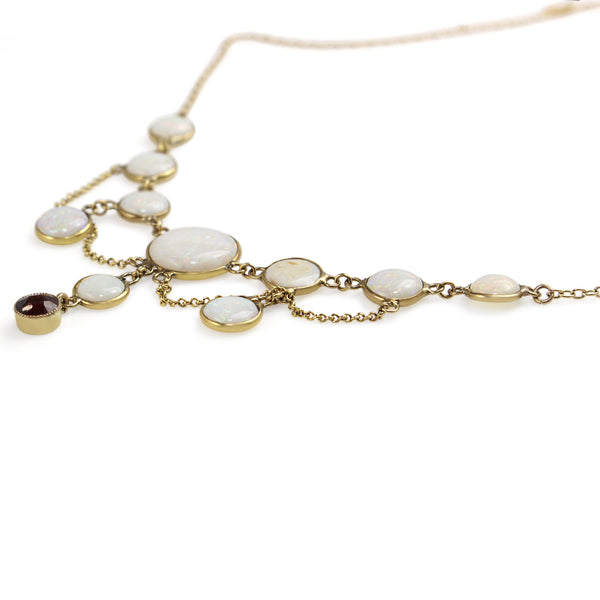 9ct Yellow Gold Opal and Paste Vintage Necklace