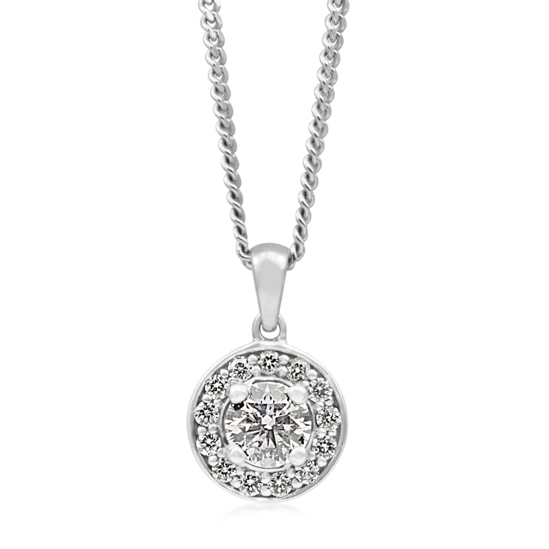 9ct White Gold Diamond Halo Necklace