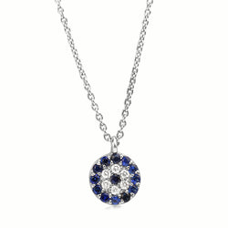 18ct White Gold Sapphire and Diamond Round Evil Eye Necklace