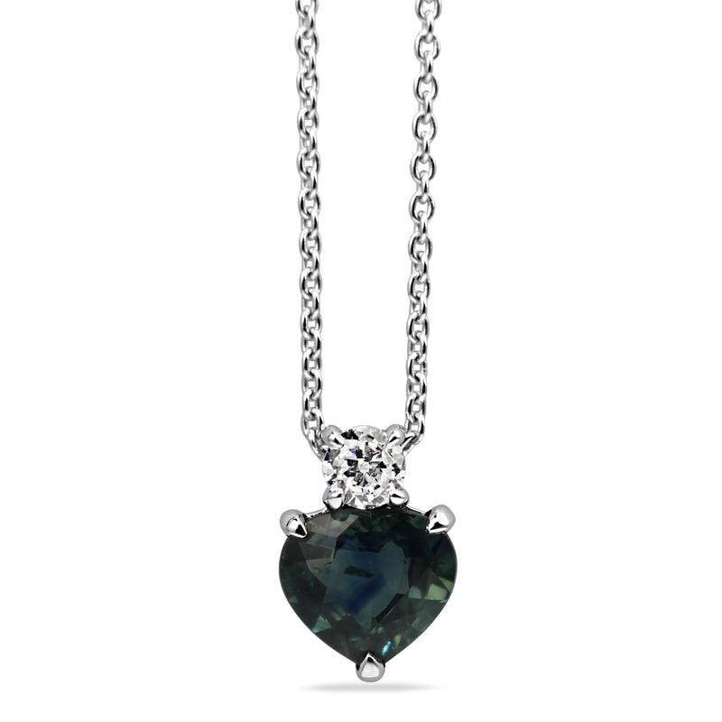 18ct White Gold Heart Sapphire and Diamond Necklace