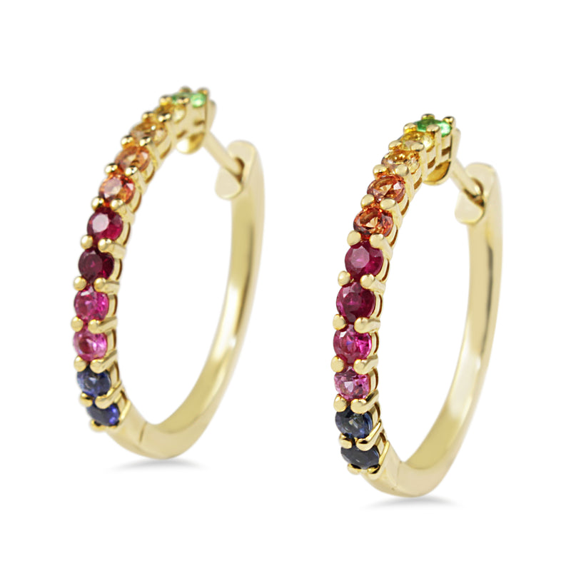 9ct Yellow Gold Multi Colour Sapphire Rainbow Hoop Earrings