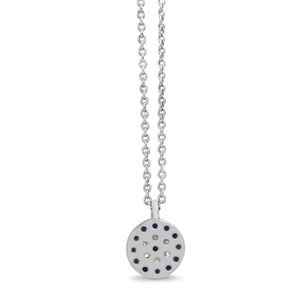 18ct White Gold Sapphire and Diamond Round Evil Eye Necklace