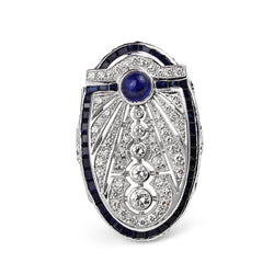 15ct White Gold Deco Style Sapphire and Diamond Cocktail Ring