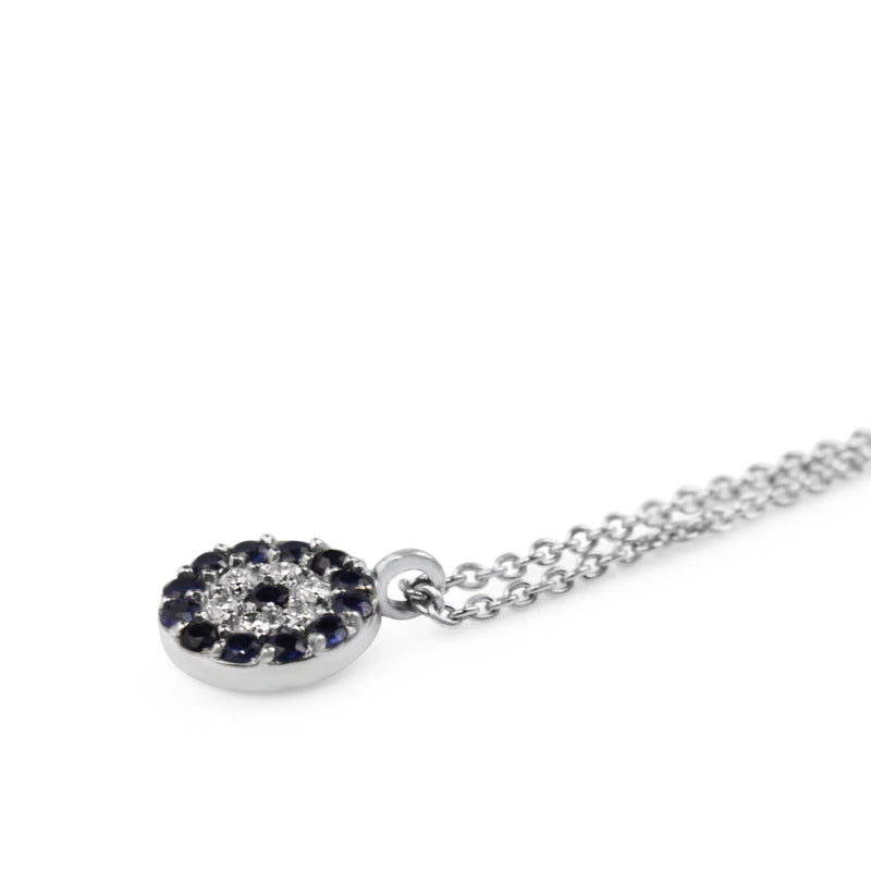 18ct White Gold Sapphire and Diamond Round Evil Eye Necklace