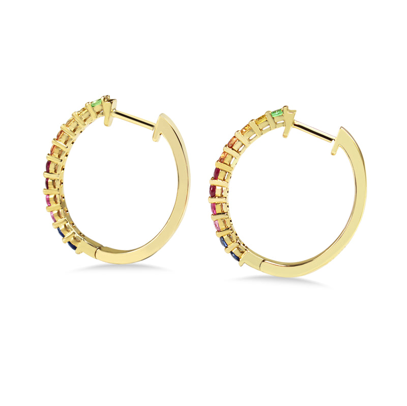 9ct Yellow Gold Multi Colour Sapphire Rainbow Hoop Earrings