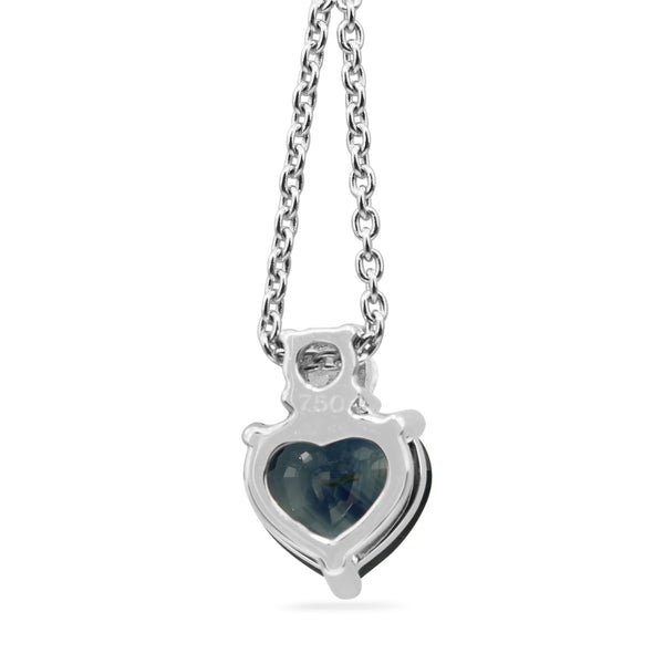 18ct White Gold Heart Sapphire and Diamond Necklace