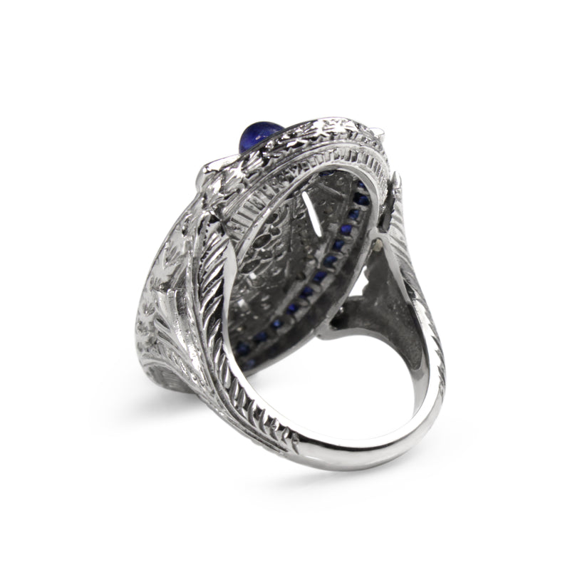 15ct White Gold Deco Style Sapphire and Diamond Cocktail Ring