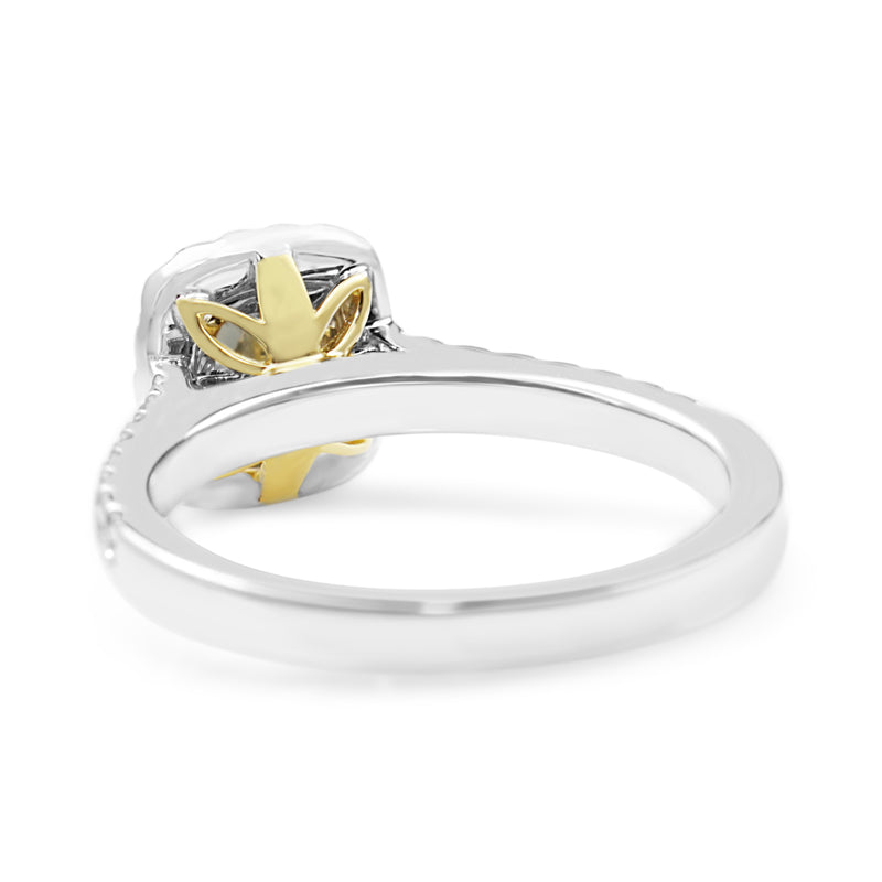 18ct Yellow and White Gold Yellow Cushion Diamond Halo Ring