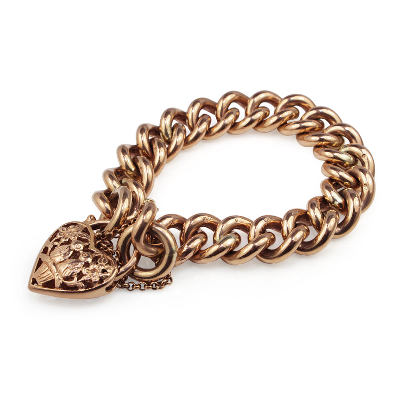 9ct Rose Gold Solid Curb Link Bracelet with Padlock Clasp