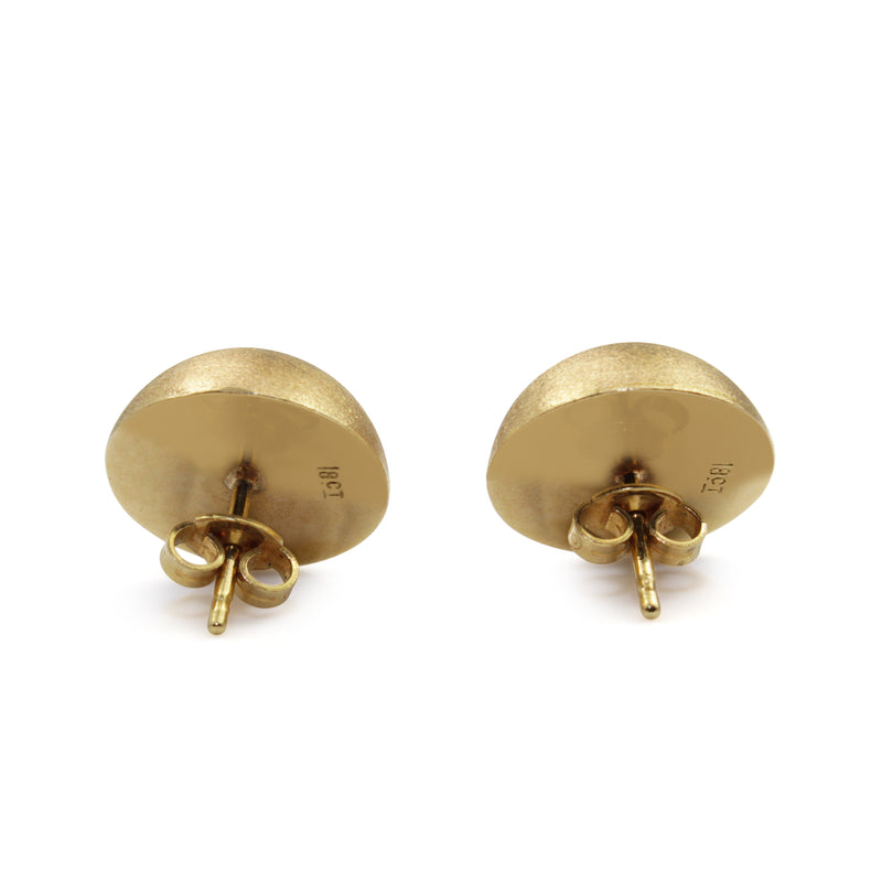 18ct Yellow Gold Vintage Matte Button Stud Earrings
