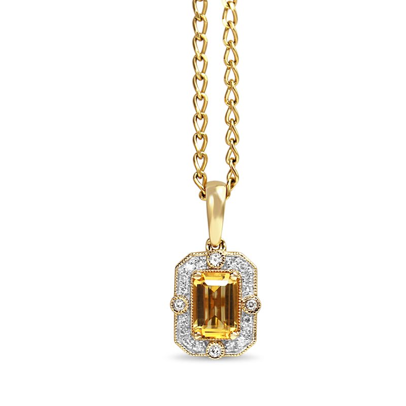 9ct Yellow and White Gold Citrine and Diamond Deco Style Necklace