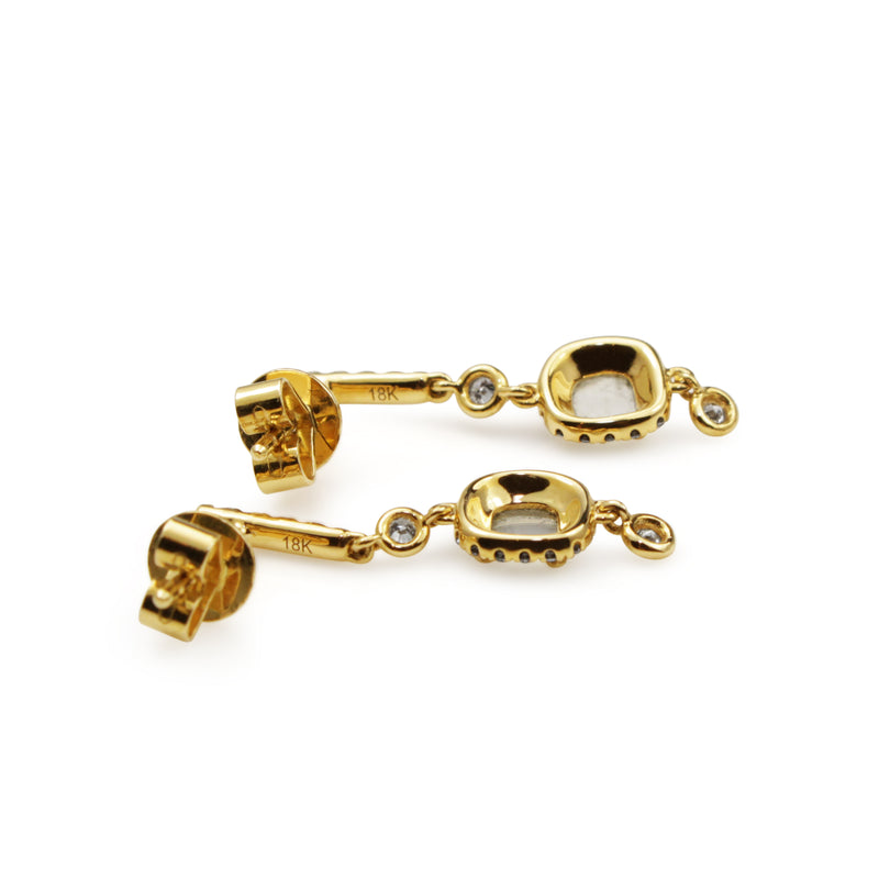 18ct Yellow Gold Diamond Slice / Portrait Halo Drop Earrings