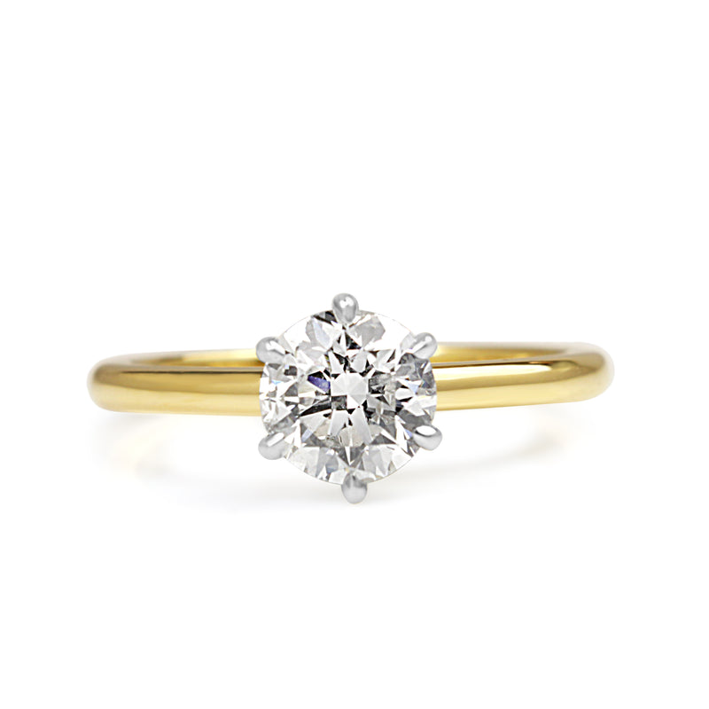 18ct Yellow and White Gold 6 Claw 1.01ct Diamond Solitaire Ring