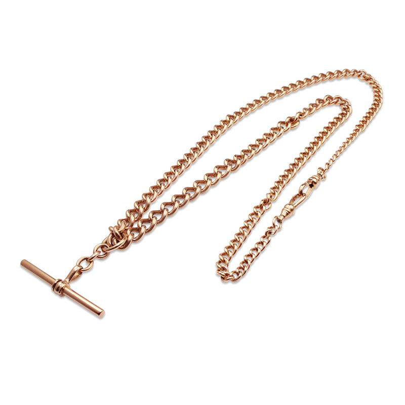 9ct Rose Gold Estate Graduated Curb Link Fob Chain Necklace