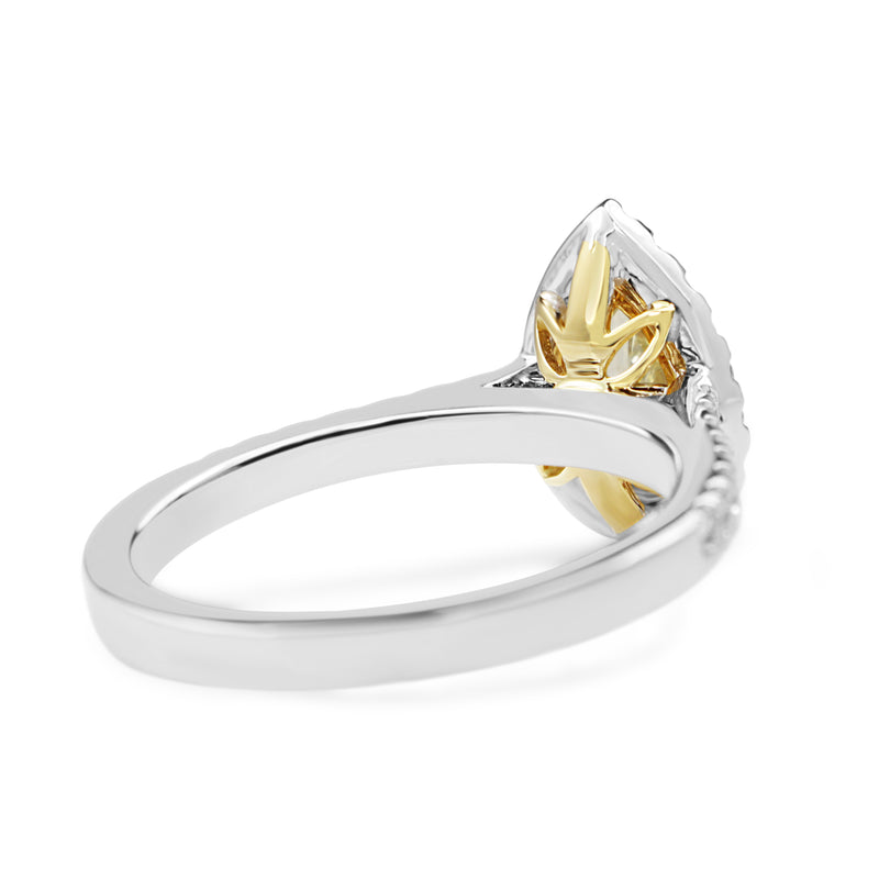 18ct Yellow and White Gold Yellow Pear Halo Ring